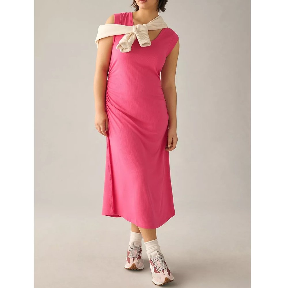 Anthropologie Daily Practice Ruched Scoop-Neck Lounge Midi Dress Raspberry 3X